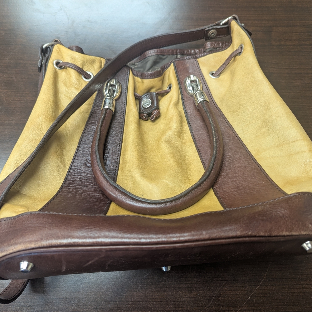 Brown and Yellow Leather Women's Bag